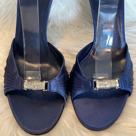 Authentic Gucci Blue Satin with Swarovski Crystal Sandals/Heels (Mismatch) - Picture 3 of 16